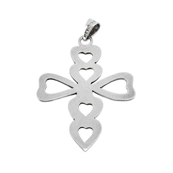 Southwest Mexico Taxco TP-85 Sterling Silver 925 Heart Cutout Cross Pendant - Picture 2 of 8